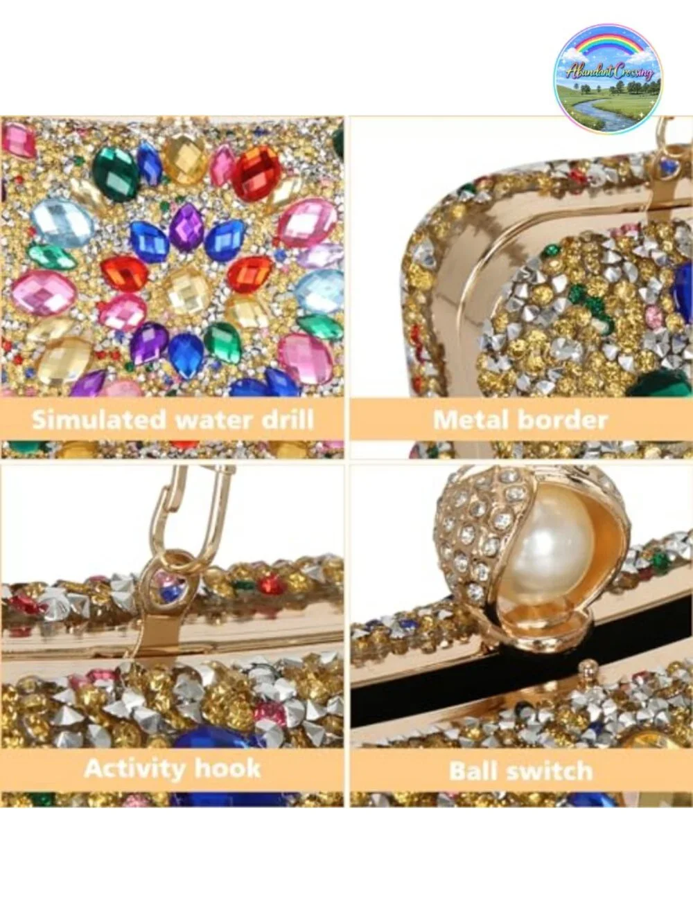 Sparkly Rhinestone Evening Clutch Purse Luxury Handbag with Detachable Chains